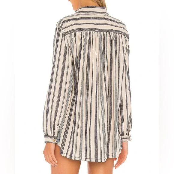 Free People boho Striped Popover Summer Breeze Shirt Long Sleeve medium - Picture 2 of 12